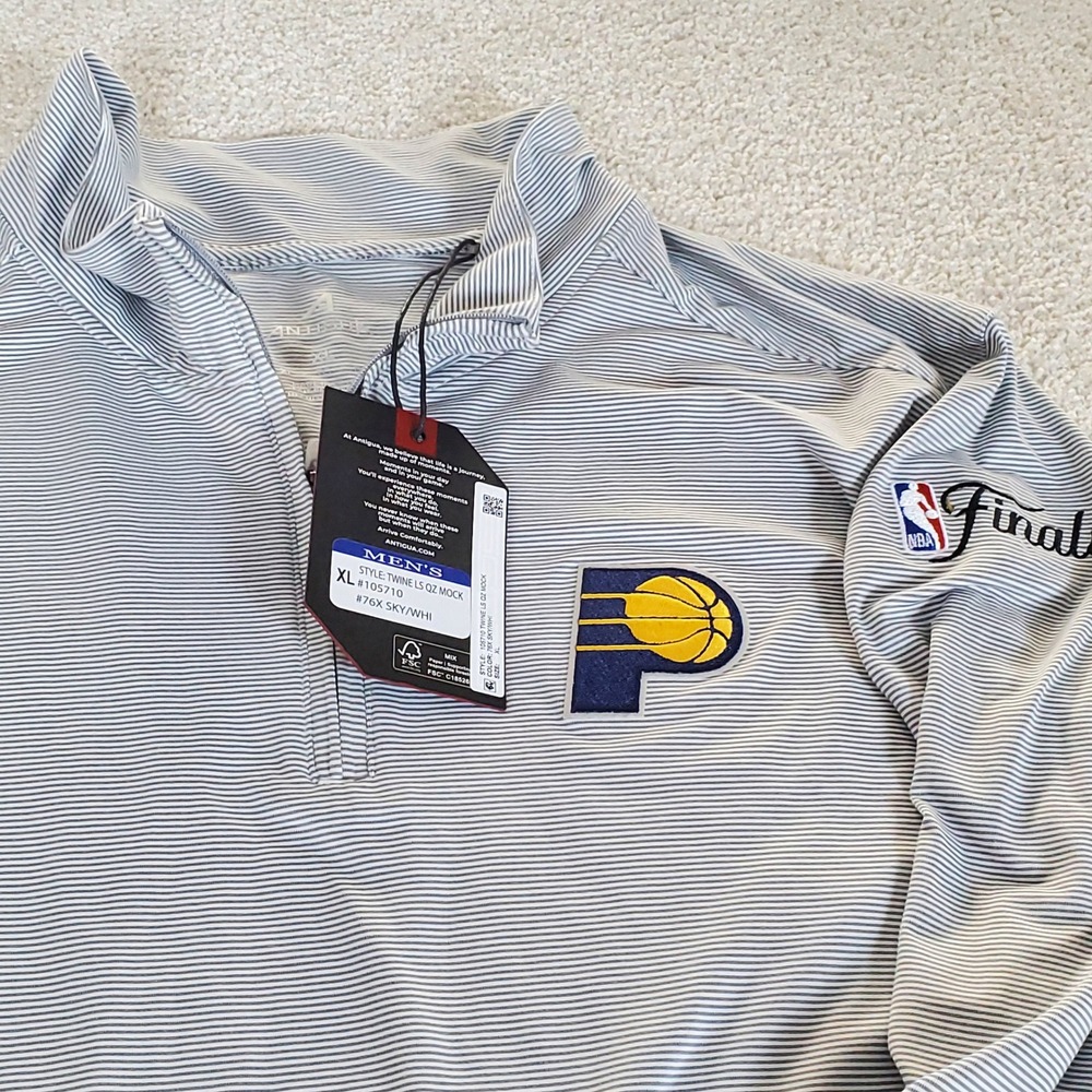 Antigua Indiana Pacers 1/4 Zip Pullover Men's XL Gray Striped NBA Finals NWTG